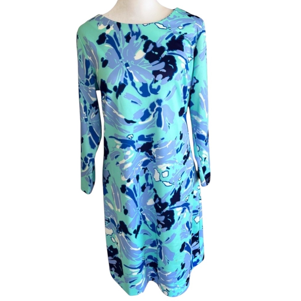 CK BRADLEY Hudson Shift Dress with blue floral pattern 3/4 sleeves